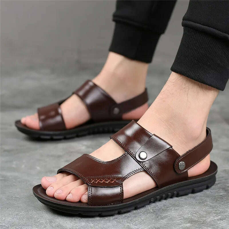 KIMLUD, Yomior New 2020 Summer Men Shoes Flats Vintage British Slip-On Genuine Leather Casual Non-slip Beach Sandals Slippers Flip Flop, KIMLUD Womens Clothes