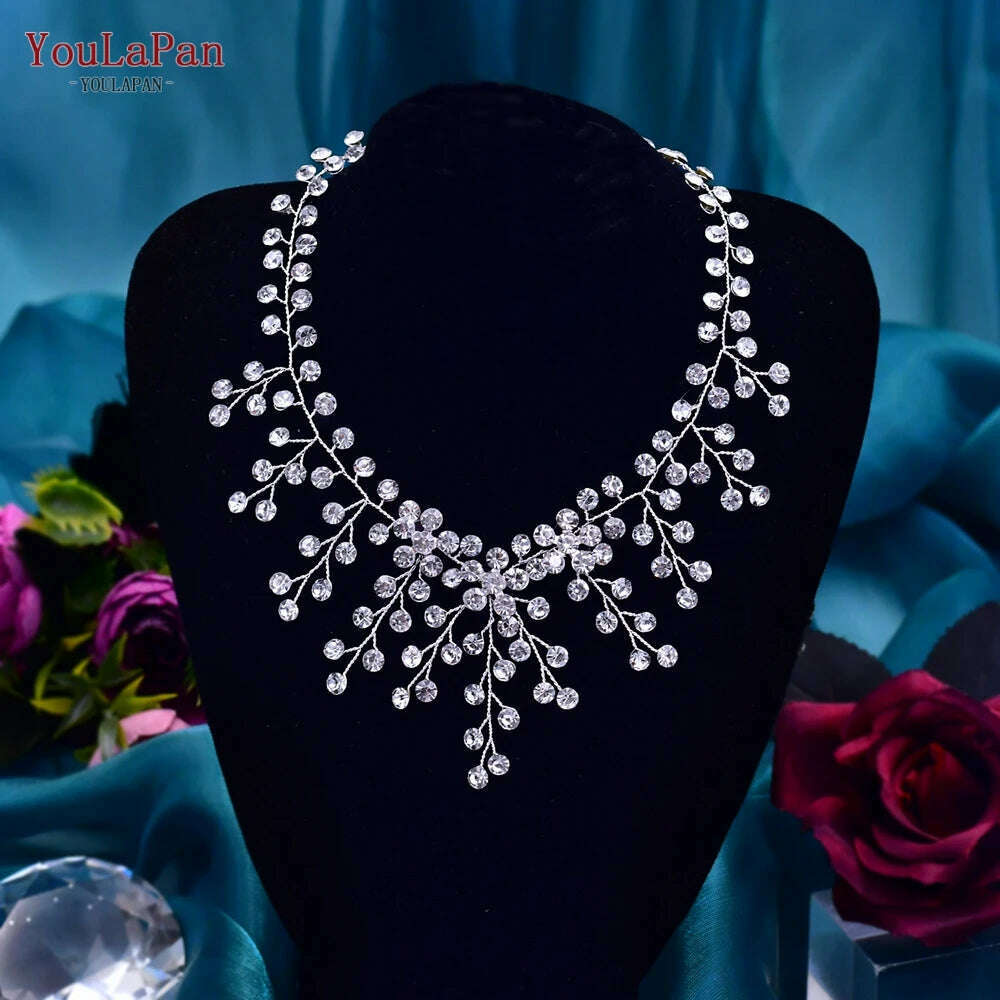 KIMLUD, YouLaPan HN01 Shiny Crystal Bridal Necklace Ladies Women Collar Chain Choker Wedding Party Diamante Rhinestone Brides Jewelry, KIMLUD Womens Clothes