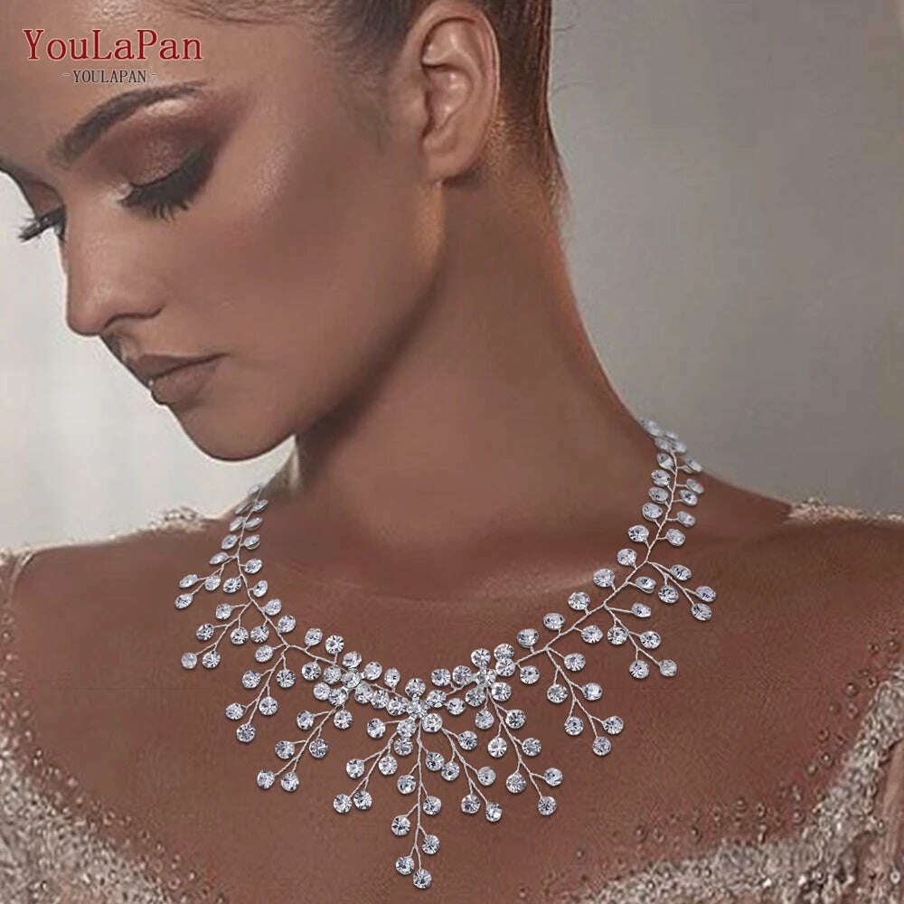 KIMLUD, YouLaPan HN01 Shiny Crystal Bridal Necklace Ladies Women Collar Chain Choker Wedding Party Diamante Rhinestone Brides Jewelry, KIMLUD Womens Clothes