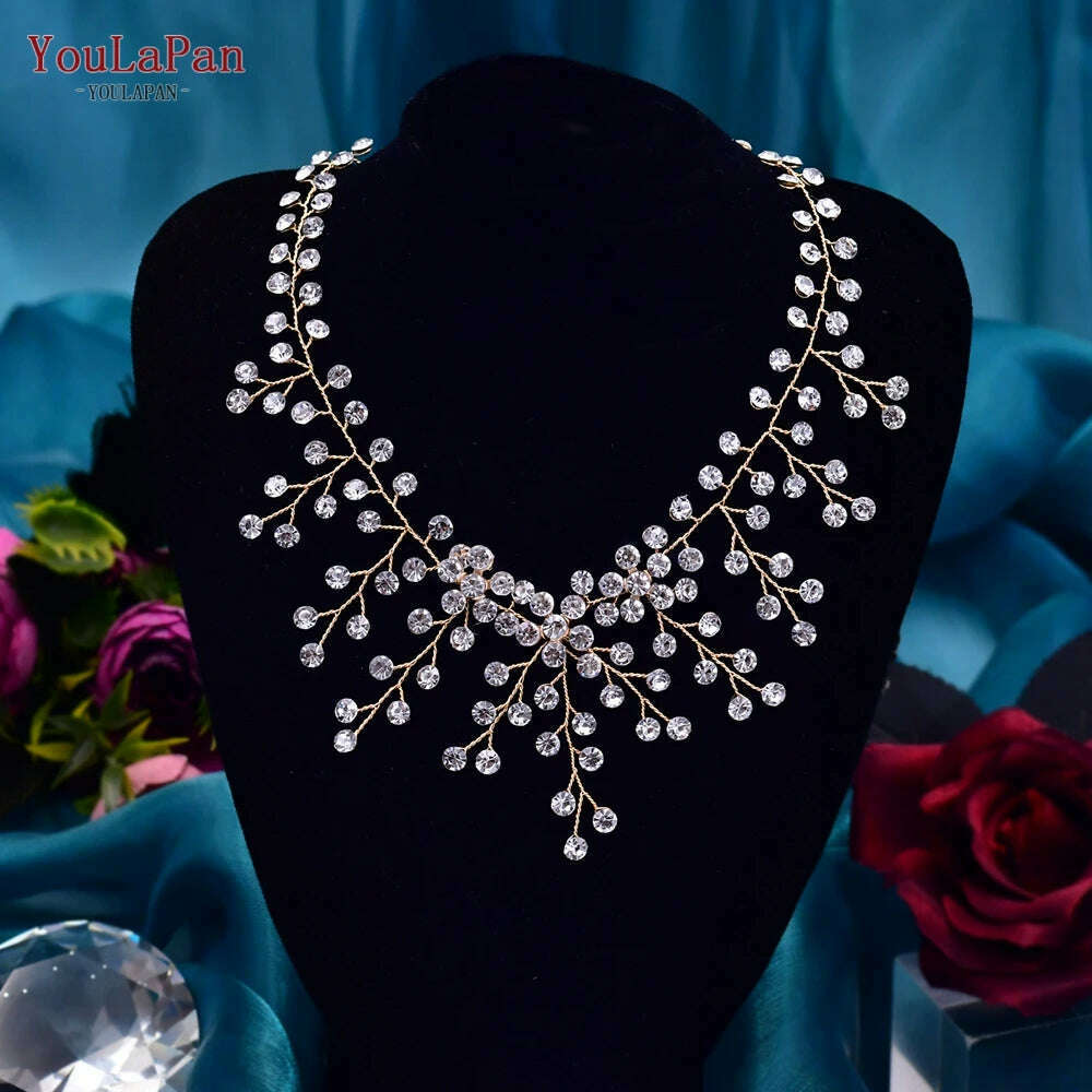 KIMLUD, YouLaPan HN01 Shiny Crystal Bridal Necklace Ladies Women Collar Chain Choker Wedding Party Diamante Rhinestone Brides Jewelry, HN01-G / CHINA, KIMLUD APPAREL - Womens Clothes