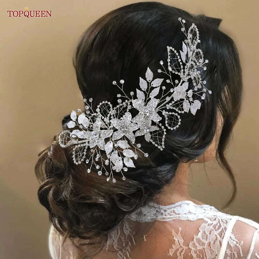 KIMLUD, YouLaPan HP282 Wedding Headband Alloy Flower Leaf Hair Tiara Rhinestone Headpiece Bridal Headwear Hair Accessories Head Jewelry, KIMLUD Womens Clothes