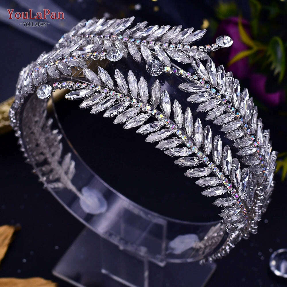 KIMLUD, YouLaPan HP282 Wedding Headband Alloy Flower Leaf Hair Tiara Rhinestone Headpiece Bridal Headwear Hair Accessories Head Jewelry, HP419-Silver, KIMLUD APPAREL - Womens Clothes