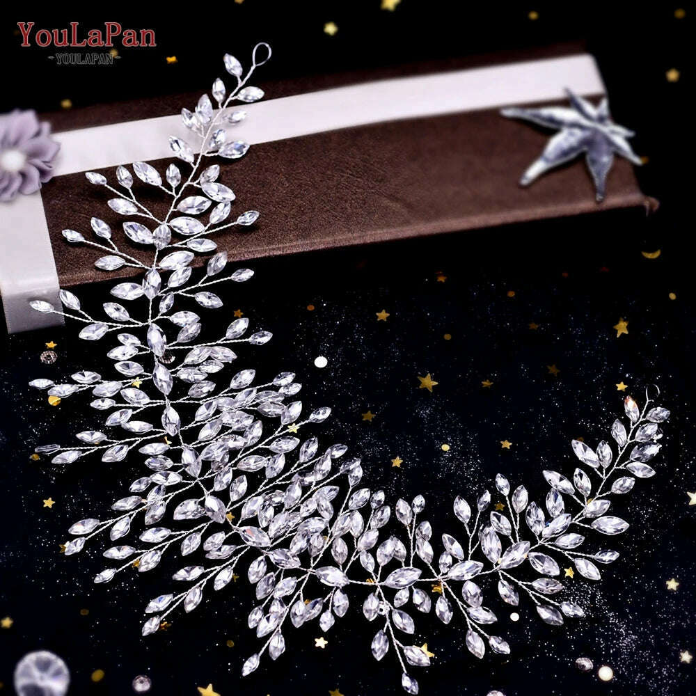 KIMLUD, YouLaPan HP282 Wedding Headband Alloy Flower Leaf Hair Tiara Rhinestone Headpiece Bridal Headwear Hair Accessories Head Jewelry, HP237-Silver, KIMLUD APPAREL - Womens Clothes