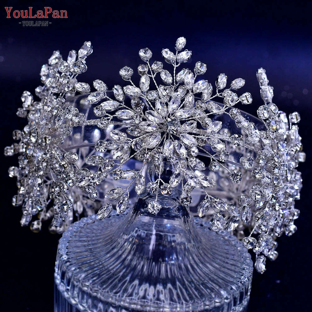 YouLaPan HP389 Bridal Tiara Rhinestone Woman Headband Wedding Hair Accessory Pageant Headwear Silver Gold Color Bride Headpiece - KIMLUD