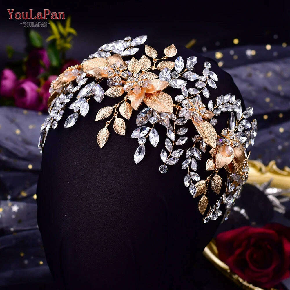 YouLaPan HP389 Bridal Tiara Rhinestone Woman Headband Wedding Hair Accessory Pageant Headwear Silver Gold Color Bride Headpiece - KIMLUD