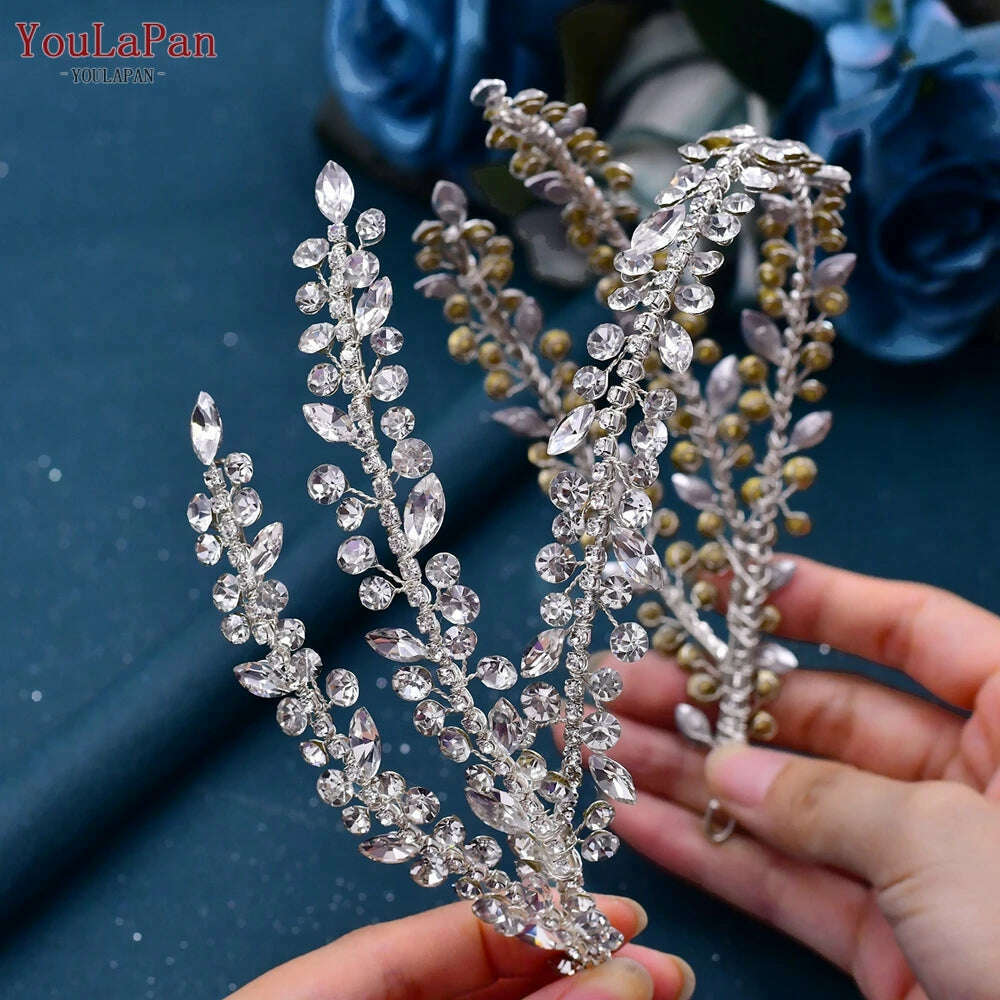 KIMLUD, YouLaPan HP496 Rhinestone Bridal Headband Woman Headpiece Wedding Hair Accessories Bride Tiara Pageant Headdresses Wedding Tiara, KIMLUD Womens Clothes