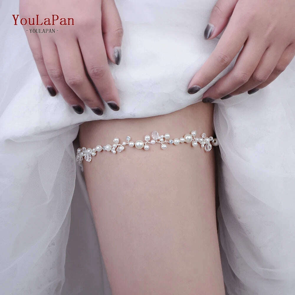 YouLaPan HT03-S Wedding Garters Pearl and Crystal Leg Ring Sexy Garters for Women/Bride Thigh Ring Bridal Leg Garter Thign Ring - KIMLUD