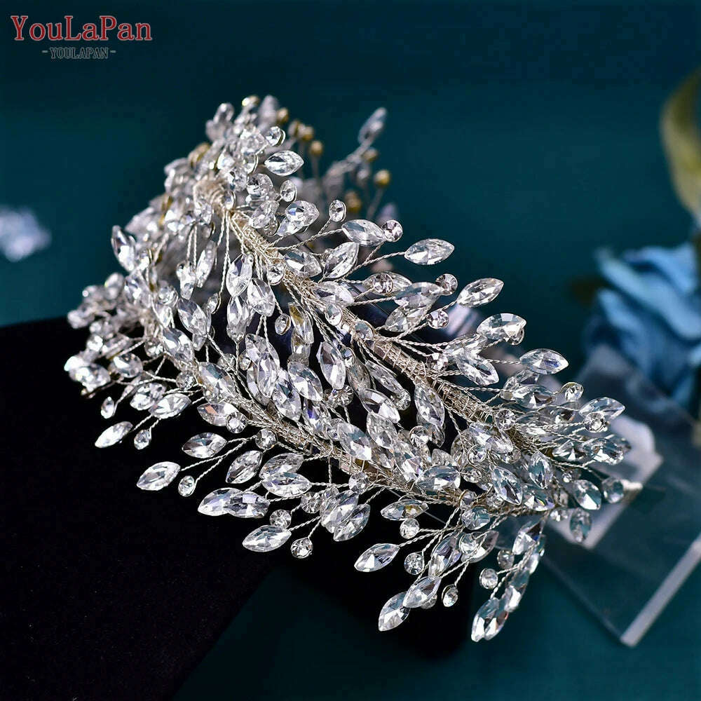 KIMLUD, YouLaPan Wedding Headband for Bride Rhinestone Bridal Hair Accessories Bridesmaid Headpiece Party Woman Headdress Jewelry HP588, KIMLUD Womens Clothes