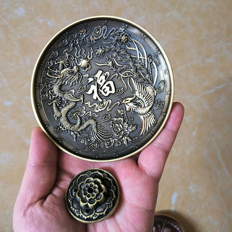 YXY Dragon and Phoenix Stick Incense Holder Chinese Zodiac Metal Tibetan Incense Burner Best for Collectibles Small Home Decor - KIMLUD