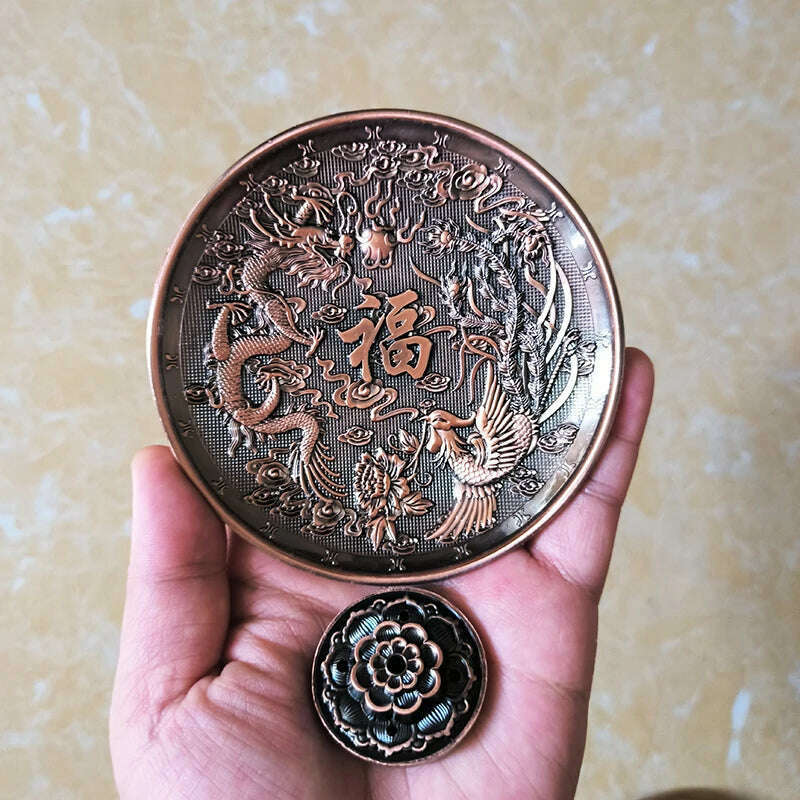 KIMLUD, YXY Dragon and Phoenix Stick Incense Holder Chinese Zodiac Metal Tibetan Incense Burner Best for Collectibles Small Home Decor, DB, KIMLUD APPAREL - Womens Clothes