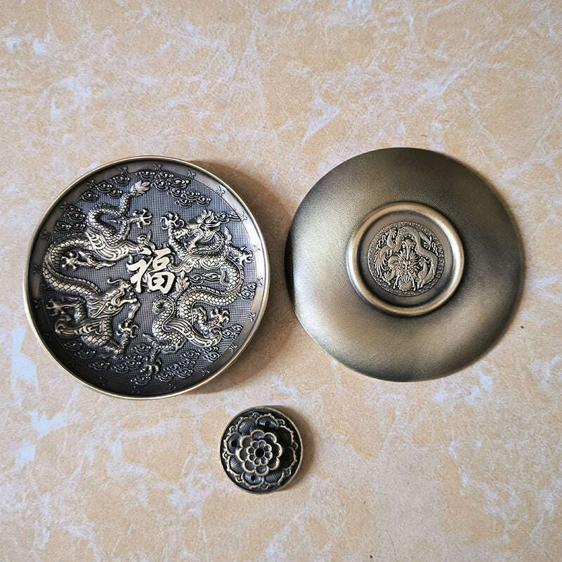 YXY Dragon and Phoenix Stick Incense Holder Chinese Zodiac Metal Tibetan Incense Burner Best for Collectibles Small Home Decor - KIMLUD