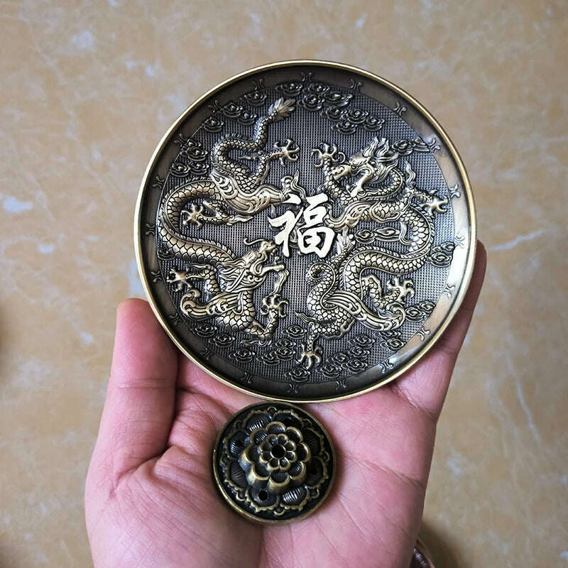 YXY Dragon and Phoenix Stick Incense Holder Chinese Zodiac Metal Tibetan Incense Burner Best for Collectibles Small Home Decor - KIMLUD