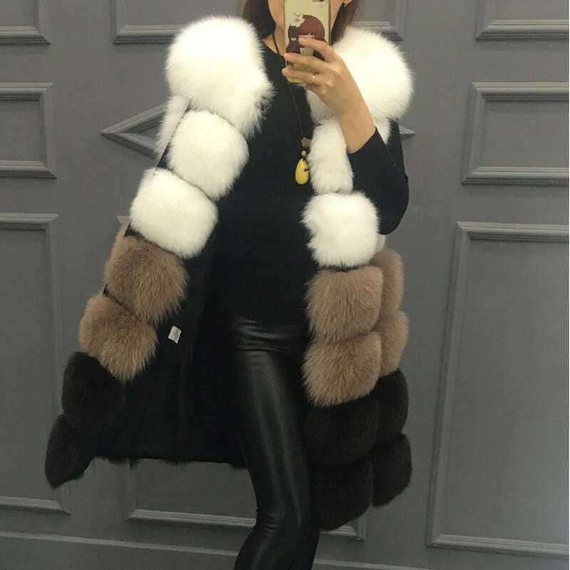 KIMLUD, ZADORIN Winter Coat Women Thick Warm Luxury Patchwork Color Faux Fur Vest Coats Soft Fluffy Fur Jacket Female Vintage Outerwear, KIMLUD Womens Clothes