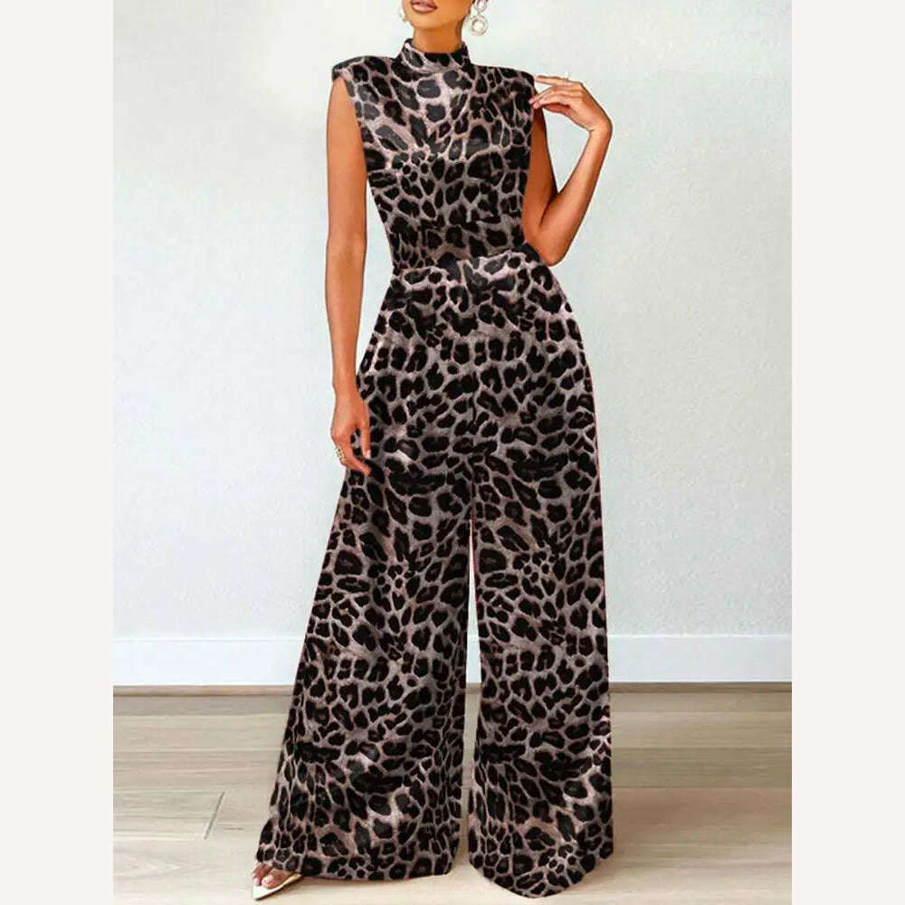 KIMLUD, ZANZEA Elegant Cinched Waist Wide Leg Pants Fashion Women Summer Floral Print Long Rompers Sleeveless Party Turtleneck Jumpsuits, KIMLUD Womens Clothes