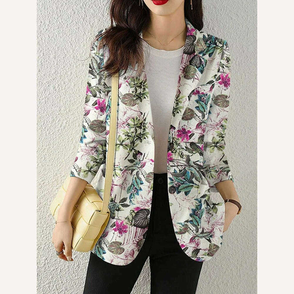 KIMLUD, ZANZEA Women Fashion Long Sleeve Blazer Bohemian Floral Printed JacketsSpring Lapel Suit Female Casual Elegant Shirts Work Coat, KIMLUD Womens Clothes