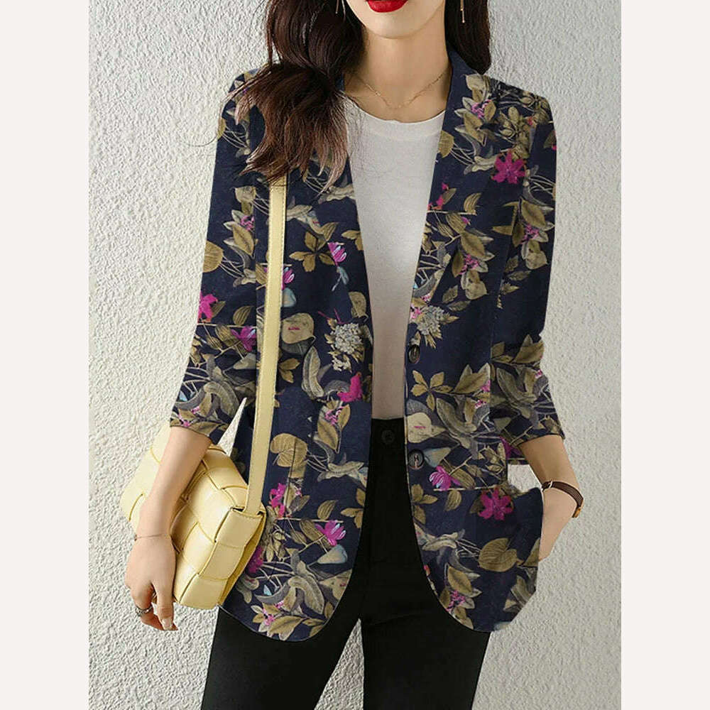 KIMLUD, ZANZEA Women Fashion Long Sleeve Blazer Bohemian Floral Printed JacketsSpring Lapel Suit Female Casual Elegant Shirts Work Coat, KIMLUD Womens Clothes