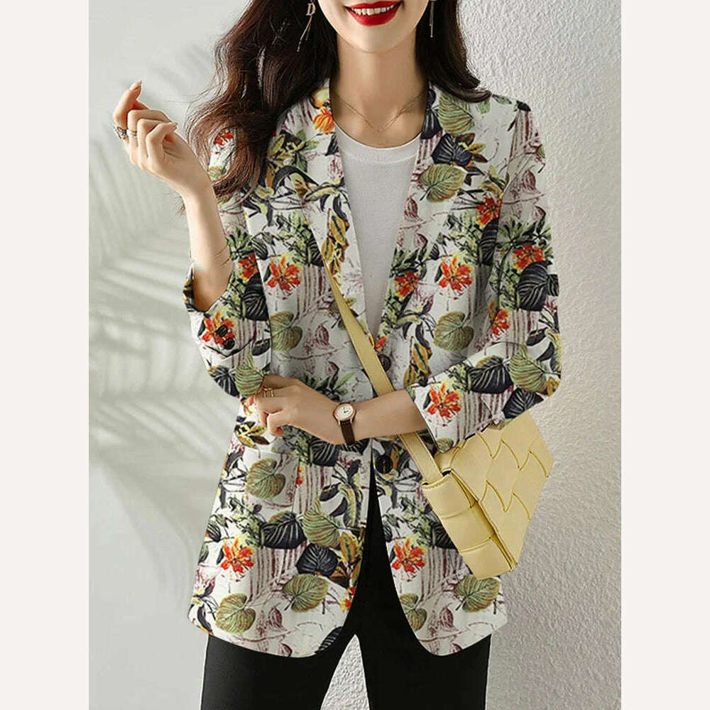 KIMLUD, ZANZEA Women Fashion Long Sleeve Blazer Bohemian Floral Printed JacketsSpring Lapel Suit Female Casual Elegant Shirts Work Coat, B-Yellow / S, KIMLUD APPAREL - Womens Clothes