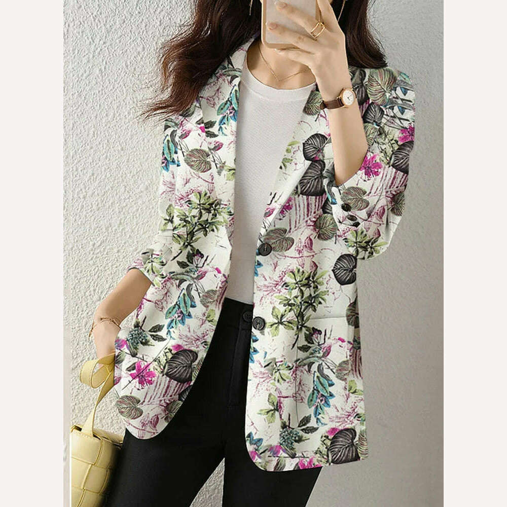 KIMLUD, ZANZEA Women Fashion Long Sleeve Blazer Bohemian Floral Printed JacketsSpring Lapel Suit Female Casual Elegant Shirts Work Coat, B-Red / M, KIMLUD APPAREL - Womens Clothes