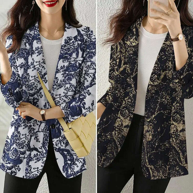 KIMLUD, ZANZEA Women Fashion Long Sleeve Blazer Bohemian Floral Printed JacketsSpring Lapel Suit Female Casual Elegant Shirts Work Coat, KIMLUD Womens Clothes