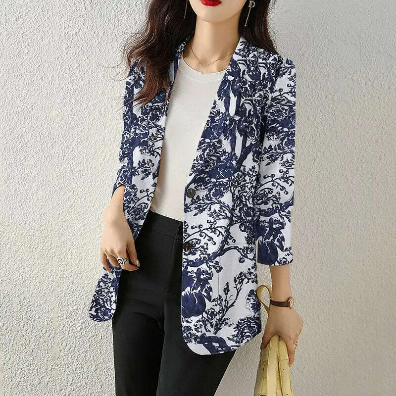 KIMLUD, ZANZEA Women Fashion Long Sleeve Blazer Bohemian Floral Printed JacketsSpring Lapel Suit Female Casual Elegant Shirts Work Coat, KIMLUD Womens Clothes