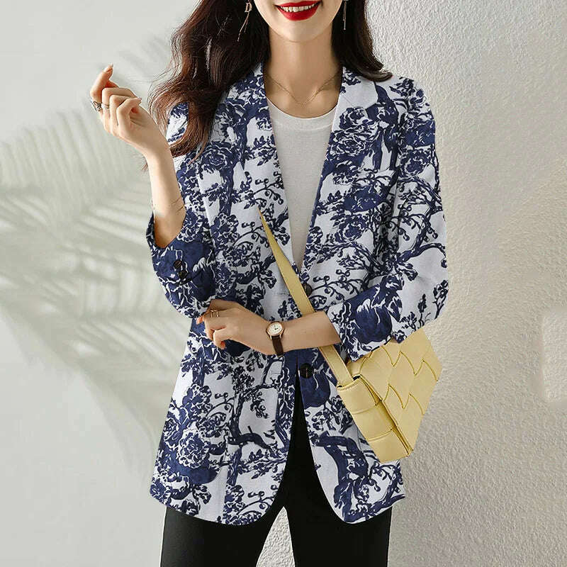 KIMLUD, ZANZEA Women Fashion Long Sleeve Blazer Bohemian Floral Printed JacketsSpring Lapel Suit Female Casual Elegant Shirts Work Coat, KIMLUD Womens Clothes