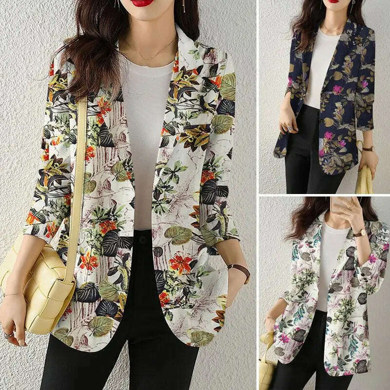 KIMLUD, ZANZEA Women Fashion Long Sleeve Blazer Bohemian Floral Printed JacketsSpring Lapel Suit Female Casual Elegant Shirts Work Coat, KIMLUD Womens Clothes