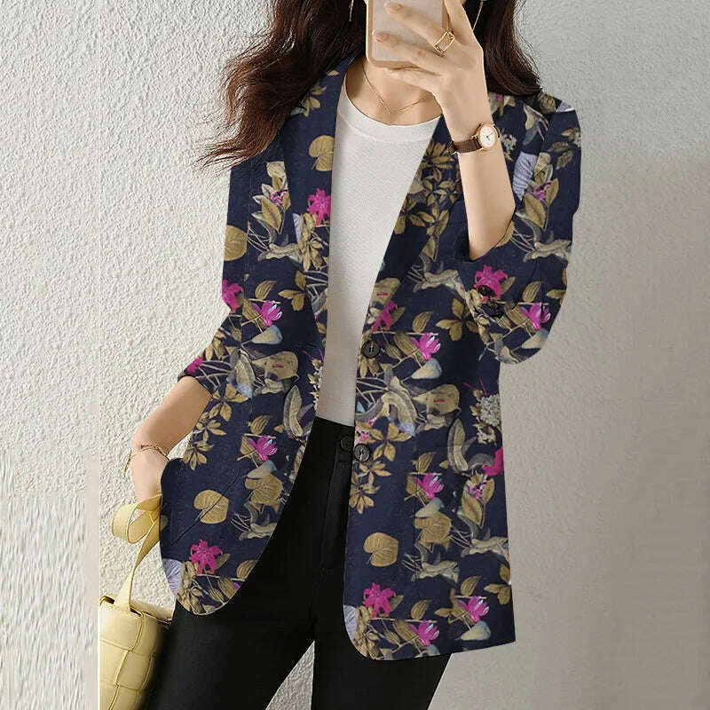 KIMLUD, ZANZEA Women Fashion Long Sleeve Blazer Bohemian Floral Printed JacketsSpring Lapel Suit Female Casual Elegant Shirts Work Coat, KIMLUD Womens Clothes