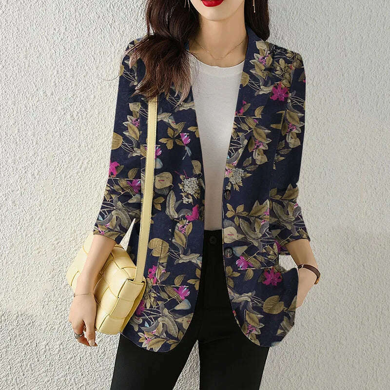 KIMLUD, ZANZEA Women Fashion Long Sleeve Blazer Bohemian Floral Printed JacketsSpring Lapel Suit Female Casual Elegant Shirts Work Coat, KIMLUD Womens Clothes