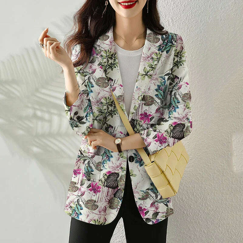 KIMLUD, ZANZEA Women Fashion Long Sleeve Blazer Bohemian Floral Printed JacketsSpring Lapel Suit Female Casual Elegant Shirts Work Coat, KIMLUD Womens Clothes