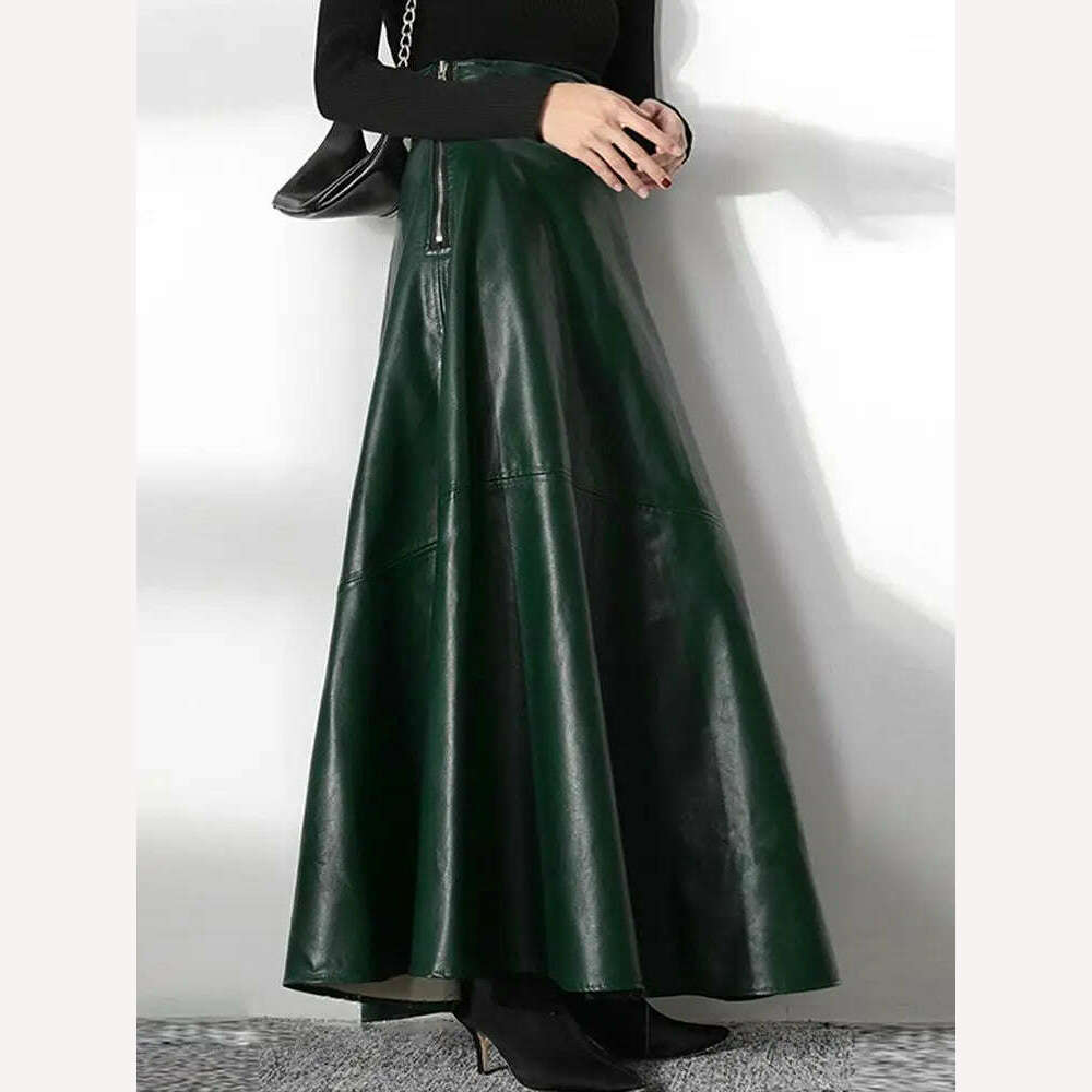 KIMLUD, ZANZEA Women's PU Leather Maxi Skirt 2023 Spring Elegant OL Long Saias Fashion Solid Mujer Faldas Casual High Waist Zipper Jupe, green / M, KIMLUD APPAREL - Womens Clothes