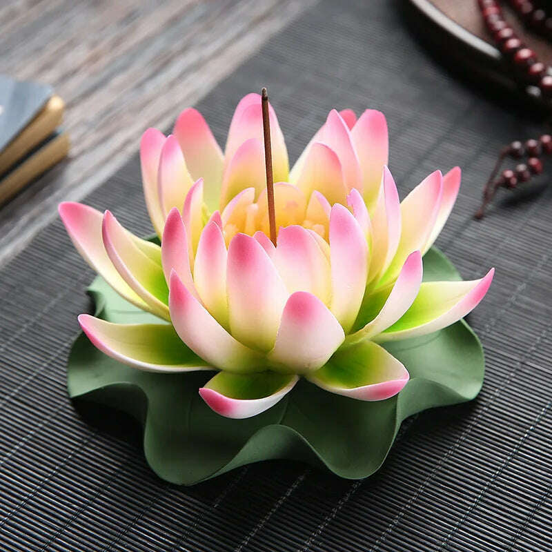 KIMLUD, Zen Ceramic Censer Handicrafts Home Ornaments Water Lily Incense Burner Lotus Incense Stick Holder, KIMLUD Womens Clothes