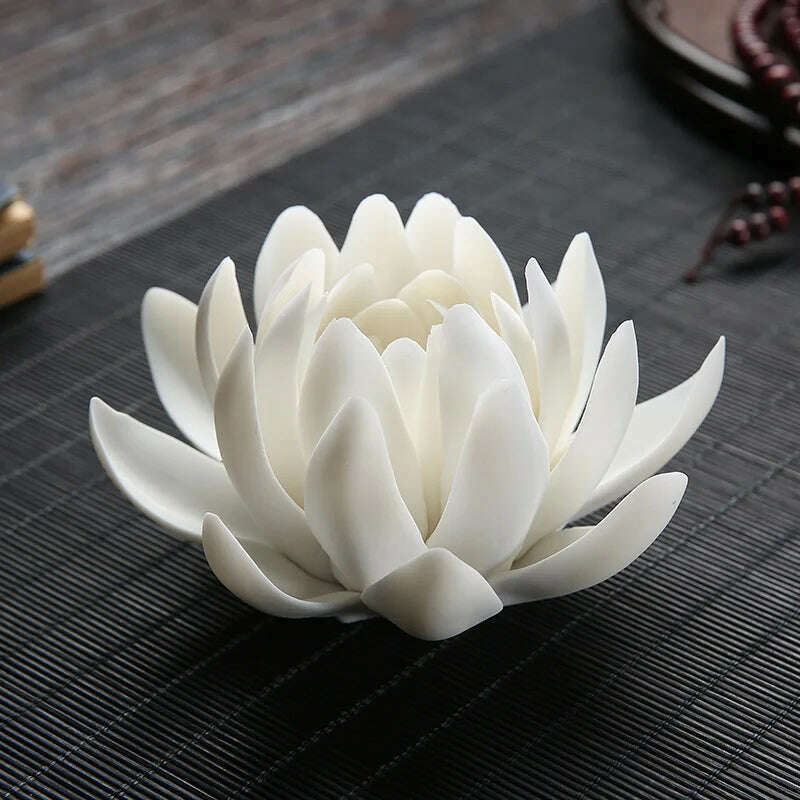 KIMLUD, Zen Ceramic Censer Handicrafts Home Ornaments Water Lily Incense Burner Lotus Incense Stick Holder, B, KIMLUD APPAREL - Womens Clothes