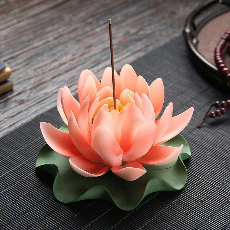 KIMLUD, Zen Ceramic Censer Handicrafts Home Ornaments Water Lily Incense Burner Lotus Incense Stick Holder, KIMLUD Womens Clothes