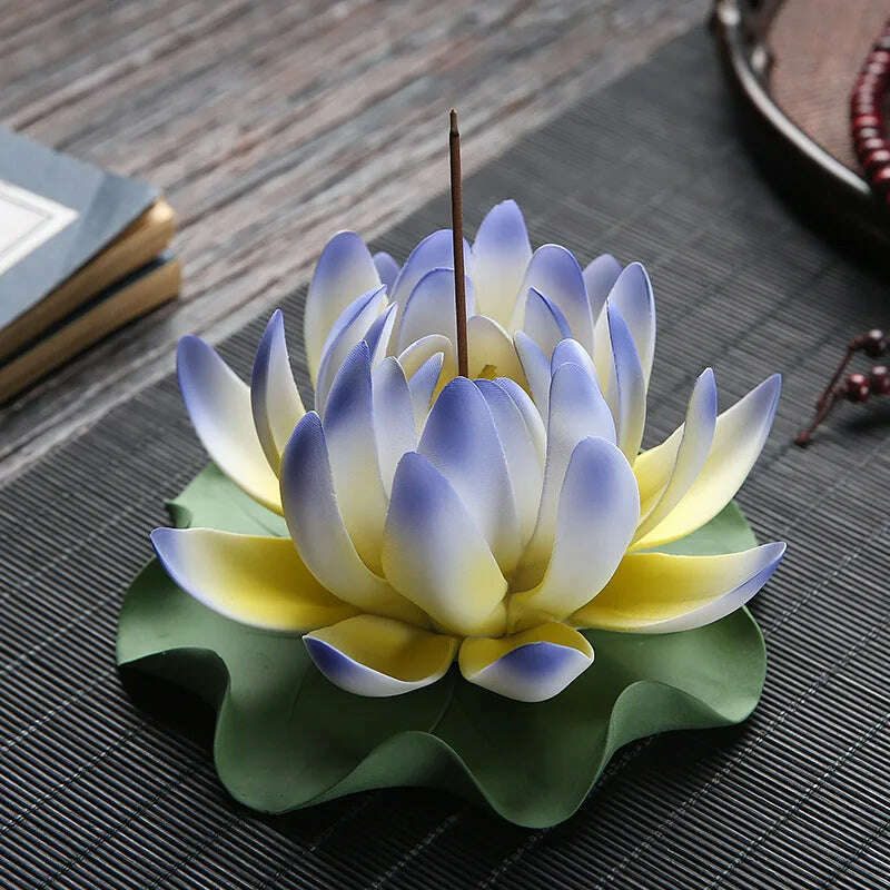 Zen Ceramic Censer Handicrafts Home Ornaments Water Lily Incense Burner Lotus Incense Stick Holder - KIMLUD