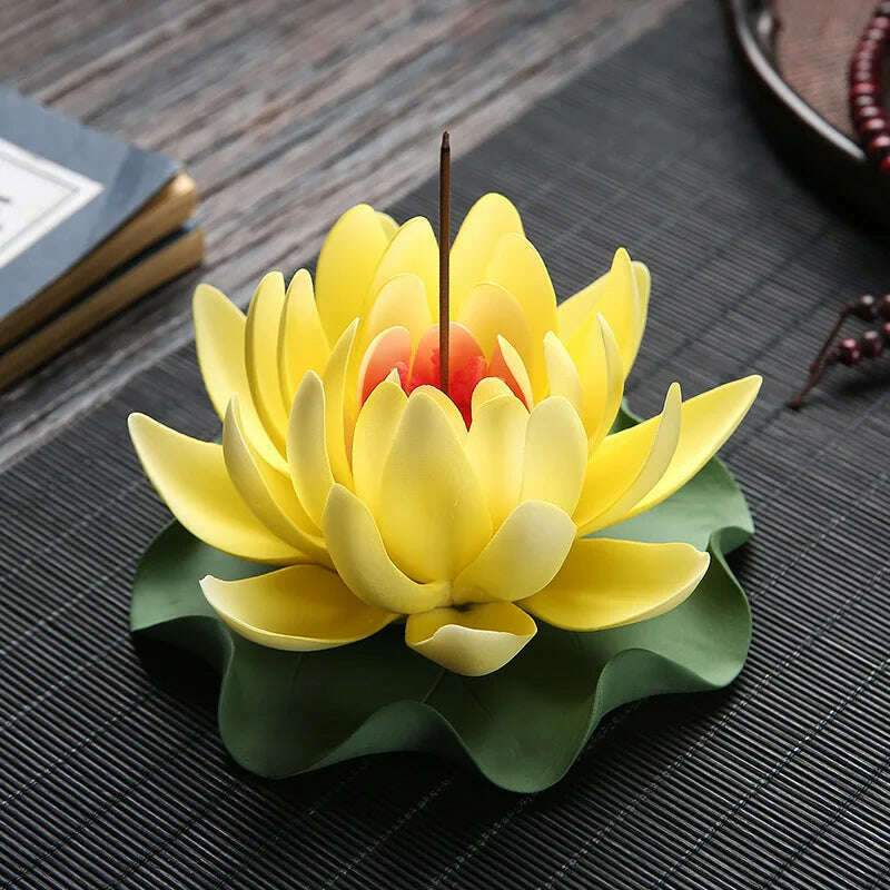 Zen Ceramic Censer Handicrafts Home Ornaments Water Lily Incense Burner Lotus Incense Stick Holder - KIMLUD