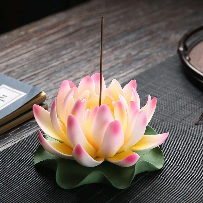 KIMLUD, Zen Ceramic Censer Handicrafts Home Ornaments Water Lily Incense Burner Lotus Incense Stick Holder, L, KIMLUD APPAREL - Womens Clothes