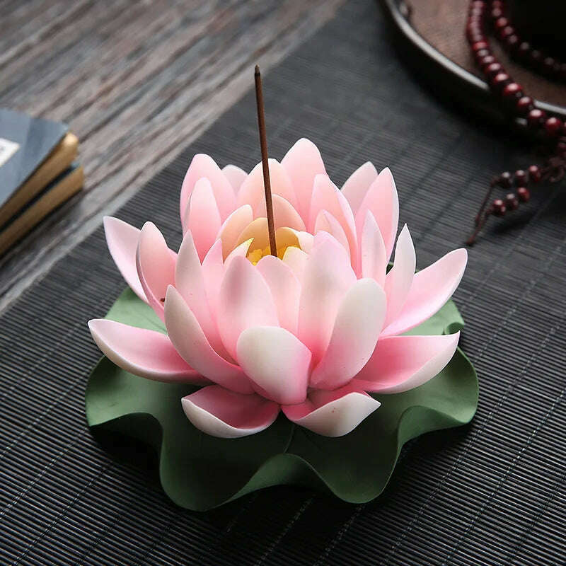 KIMLUD, Zen Ceramic Censer Handicrafts Home Ornaments Water Lily Incense Burner Lotus Incense Stick Holder, J, KIMLUD APPAREL - Womens Clothes