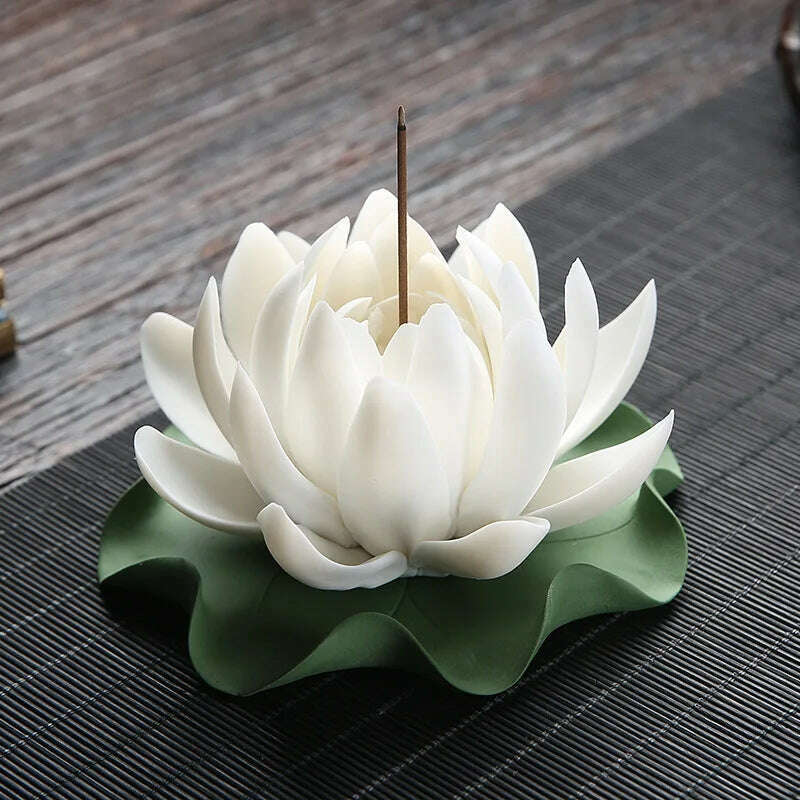 KIMLUD, Zen Ceramic Censer Handicrafts Home Ornaments Water Lily Incense Burner Lotus Incense Stick Holder, P, KIMLUD APPAREL - Womens Clothes