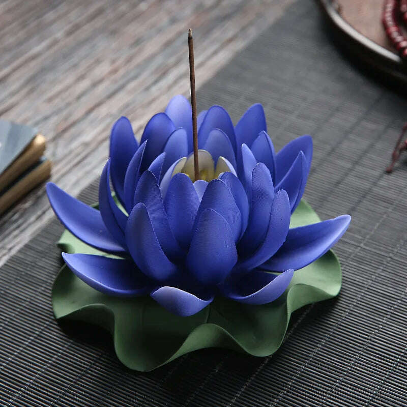 KIMLUD, Zen Ceramic Censer Handicrafts Home Ornaments Water Lily Incense Burner Lotus Incense Stick Holder, O, KIMLUD APPAREL - Womens Clothes