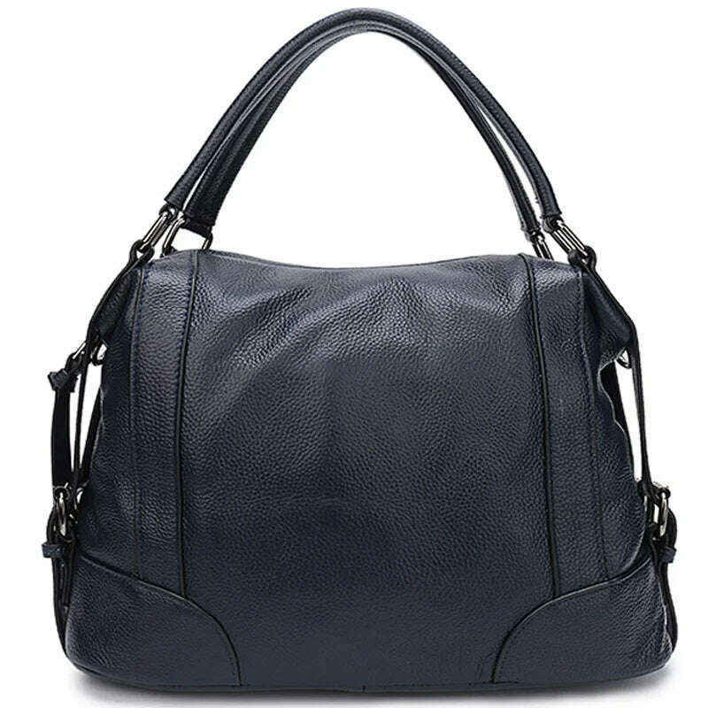 KIMLUD, Zency Luxury Design Female Handbag Soft Genuine Leather Women Top-handle Bag Large Capacity High Quality Shoulder Bag, Dark Blue, KIMLUD APPAREL - Womens Clothes