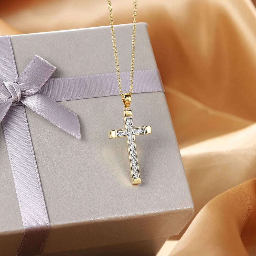 ZHOUYANG Pendant Necklace For Women Luxury Zircon Cross Light Gold Color Kpop Choker Chain Christmas Gift Jewelry Wholesale N221 - KIMLUD