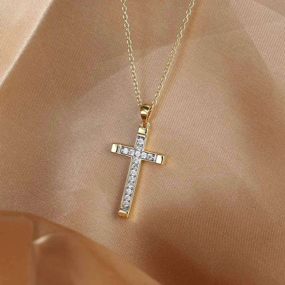 ZHOUYANG Pendant Necklace For Women Luxury Zircon Cross Light Gold Color Kpop Choker Chain Christmas Gift Jewelry Wholesale N221 - KIMLUD