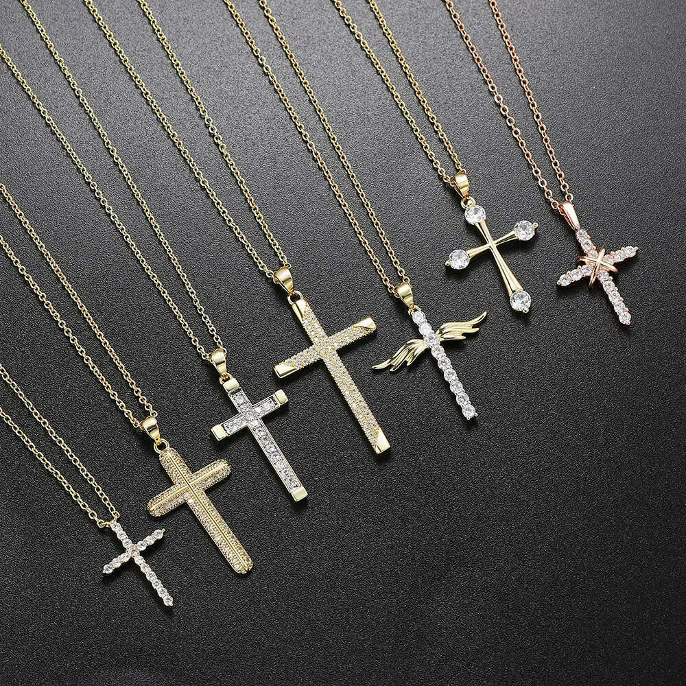 ZHOUYANG Pendant Necklace For Women Luxury Zircon Cross Light Gold Color Kpop Choker Chain Christmas Gift Jewelry Wholesale N221 - KIMLUD