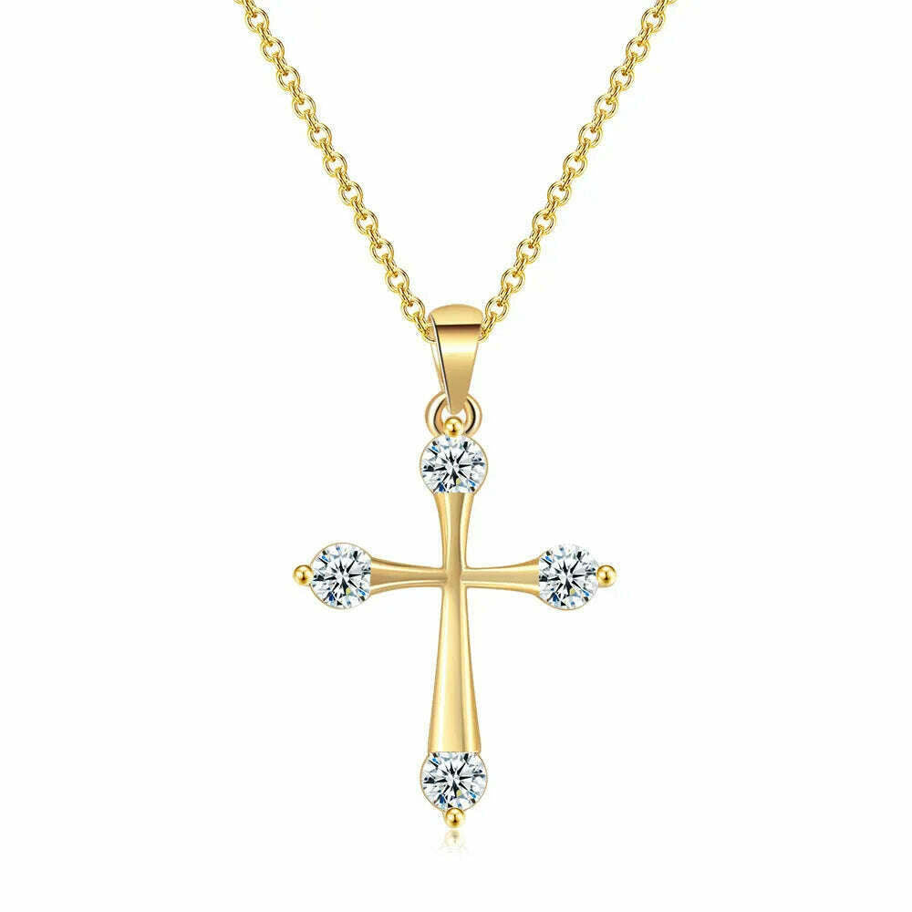 ZHOUYANG Pendant Necklace For Women Luxury Zircon Cross Light Gold Color Kpop Choker Chain Christmas Gift Jewelry Wholesale N221 - KIMLUD