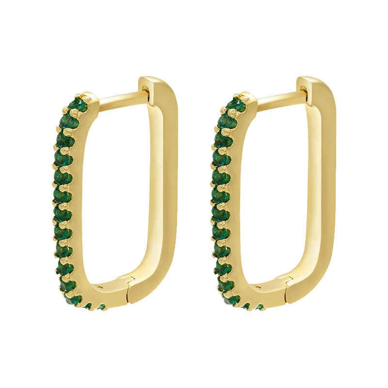 KIMLUD, ZHUKOU gold color rectangle small hoop earrings CZ crystal women hoop earrings 2020 fashion Jewelry wholesale VE286, gold green, KIMLUD APPAREL - Womens Clothes