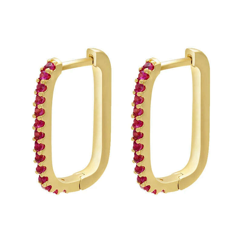 KIMLUD, ZHUKOU gold color rectangle small hoop earrings CZ crystal women hoop earrings 2020 fashion Jewelry wholesale VE286, gold rose red, KIMLUD APPAREL - Womens Clothes