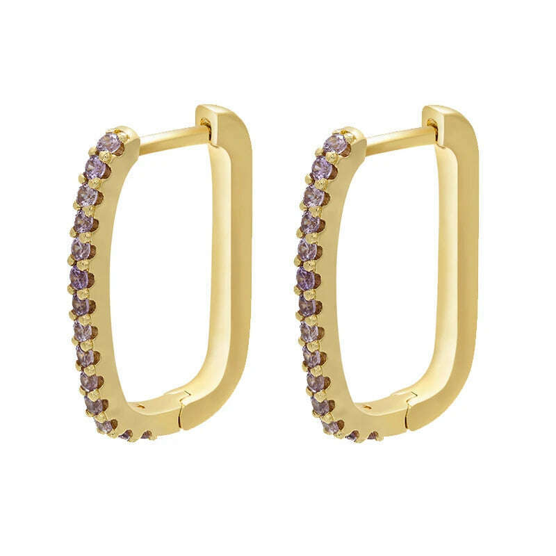 KIMLUD, ZHUKOU gold color rectangle small hoop earrings CZ crystal women hoop earrings 2020 fashion Jewelry wholesale VE286, gold purple, KIMLUD APPAREL - Womens Clothes