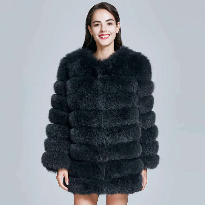 KIMLUD, ZIRUNKING Real Blue Fox Fur Coat Women Natural Thick Long Overcoat  Winter Warm High Quality Classic Fashion Clothes ZC1726, Dark Grey / XXL, KIMLUD APPAREL - Womens Clothes