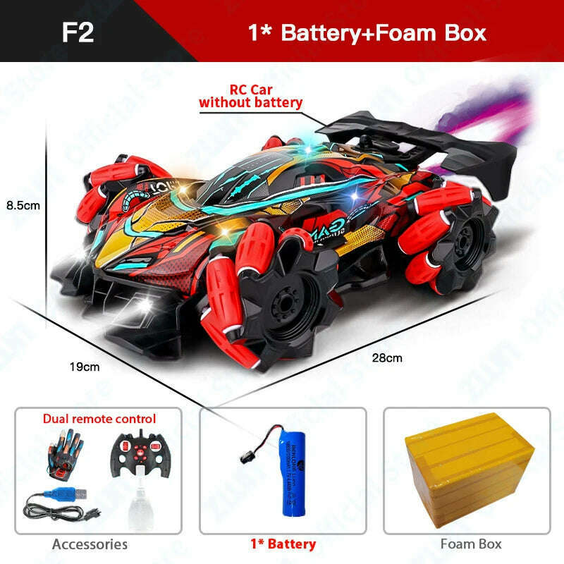 KIMLUD, ZWN F1 RC Drift Car With Music Led Lights 2.4G Glove Gesture Radio Remote Control Stunt Cars 4WD Electric Children Toy vs Wltoys, F2 Red 1B FB, KIMLUD APPAREL - Womens Clothes