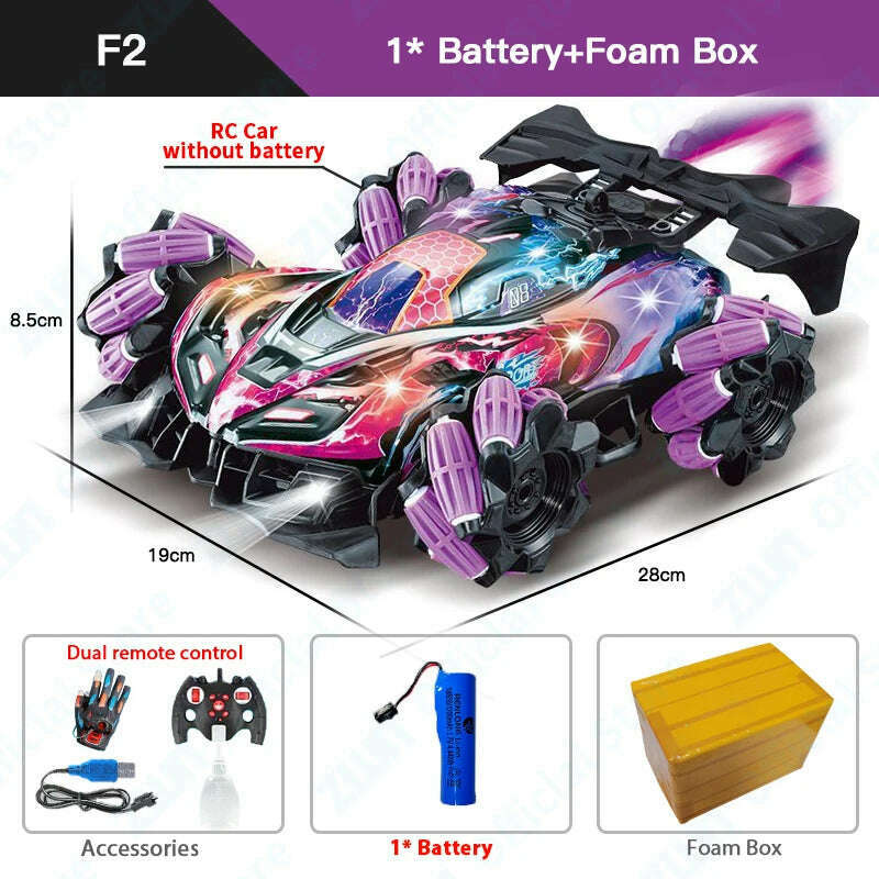 KIMLUD, ZWN F1 RC Drift Car With Music Led Lights 2.4G Glove Gesture Radio Remote Control Stunt Cars 4WD Electric Children Toy vs Wltoys, F2 Purple 1B FB, KIMLUD APPAREL - Womens Clothes